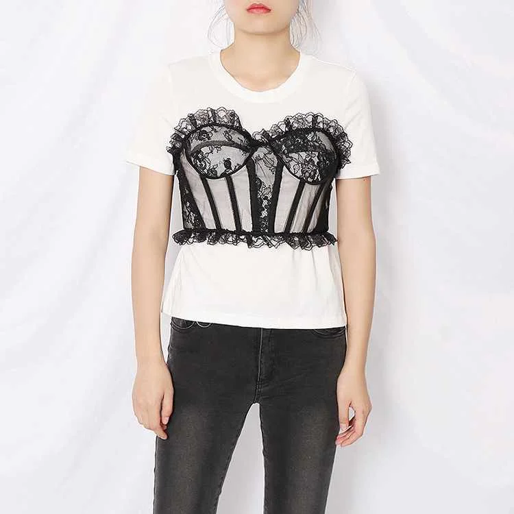 Chic Design Lace Patchwork Women T Shirt Short Sleeve Women Tops Fashionable 2020 -ZL, White
Chic Design Lace Patchwork Women T Shirt Short Sleeve Women Tops Fashionable 2020 -ZL, White