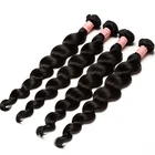 100% Human Indian Hair 1b# Natural Black Loose Wave Remy Extensions