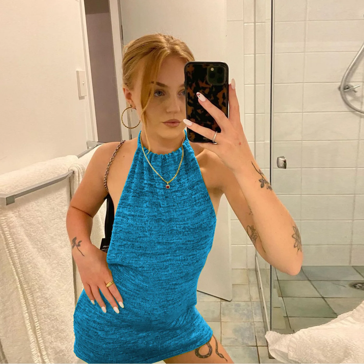 Halter Neck Sexy Dress Backless Summer Dress Knit Mini Beach Dress for Women, As picture
Halter Neck Sexy Dress Backless Summer Dress Knit Mini Beach Dress for Women, As picture