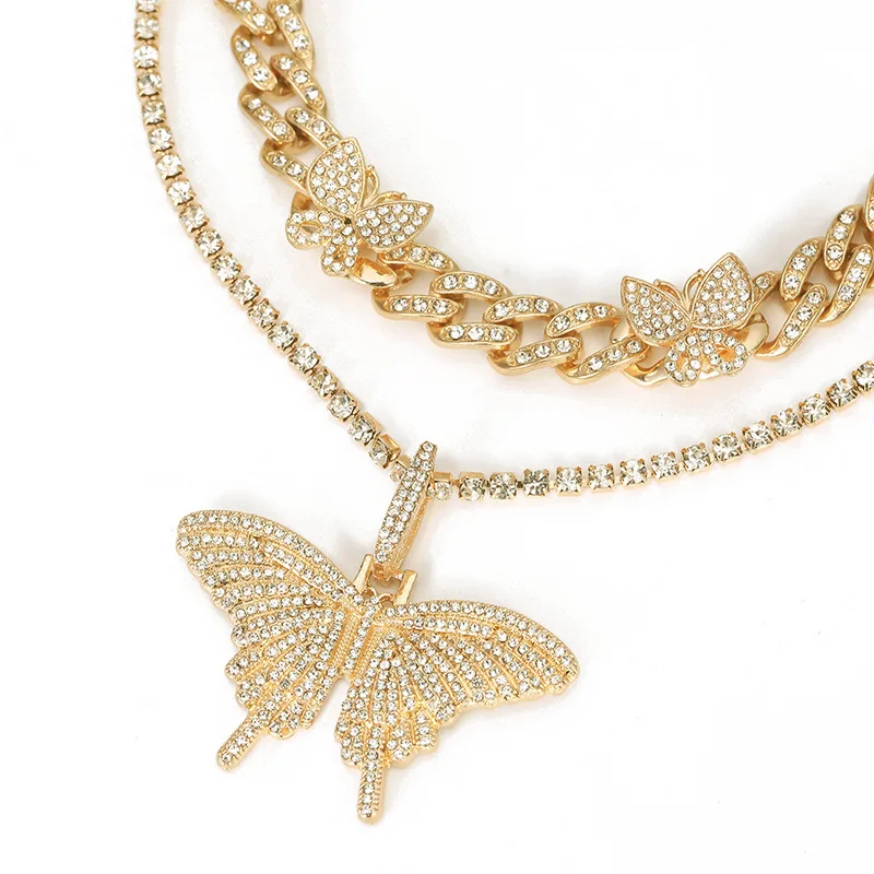 Hot selling Retro 2Pcs Set Jewelry Iced Out hiphop Tennis Necklace Cuban Chain Butterfly Pendant Necklaces
Hot selling Retro 2Pcs Set Jewelry Iced Out hiphop Tennis Necklace Cuban Chain Butterfly Pendant Necklaces