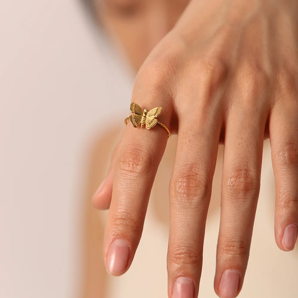 18K Gold Plated Stainless Steel Opening Adjustable Butterfly Couple Ring For Women
18K Gold Plated Stainless Steel Opening Adjustable Butterfly Couple Ring For Women