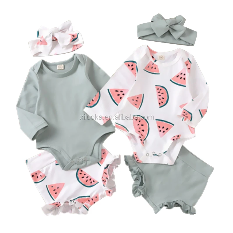Wholesale High Quality Baby Clothes Watermelon Rompers Long Sleeve Shorts Three Piece Set, Picture
Wholesale High Quality Baby Clothes Watermelon Rompers Long Sleeve Shorts Three Piece Set, Picture