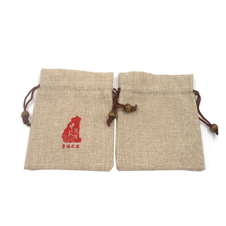durable mini linen burlap hemp drawstring bag with logo printing