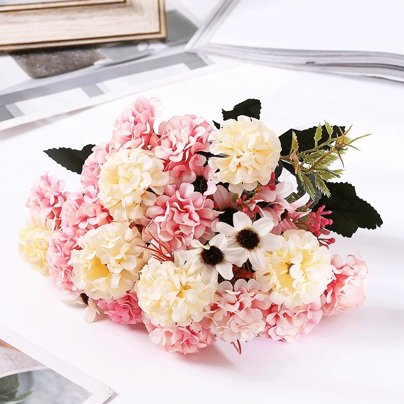Silk Hydrangea Artificial Flowers High Quality Small Bouquet For Home Wedding Decoration Diy Craft Decor Fake Flowers
Silk Hydrangea Artificial Flowers High Quality Small Bouquet For Home Wedding Decoration Diy Craft Decor Fake Flowers
