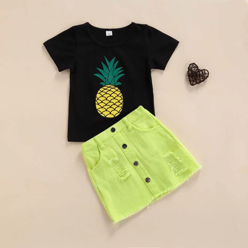 

Summer 2021 Kids Clothes Boutique Toddler Kids Girls Clothing Pineapple Printed Two Pieces Skirt Set Wholesale