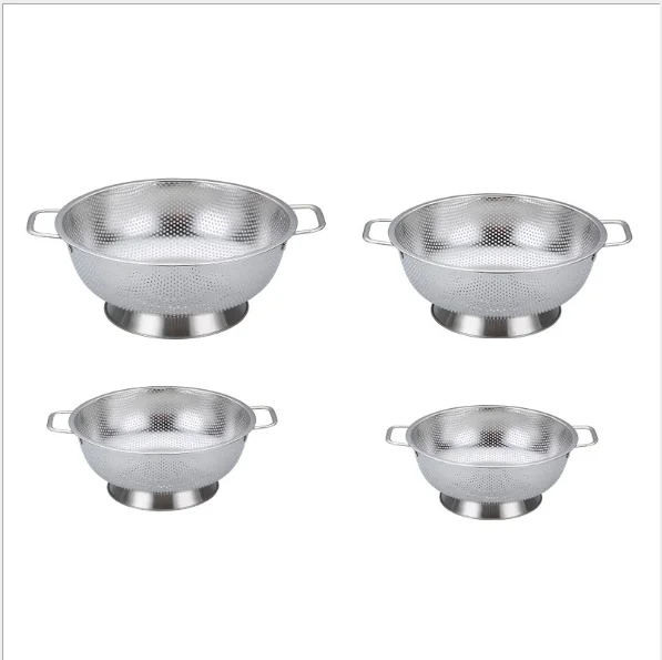 Stainless steel drain basket high feet double ear fruit washing basket self-draining solid kitchen sink drain baske ring base, As photo
Stainless steel drain basket high feet double ear fruit washing basket self-draining solid kitchen sink drain baske ring base, As photo