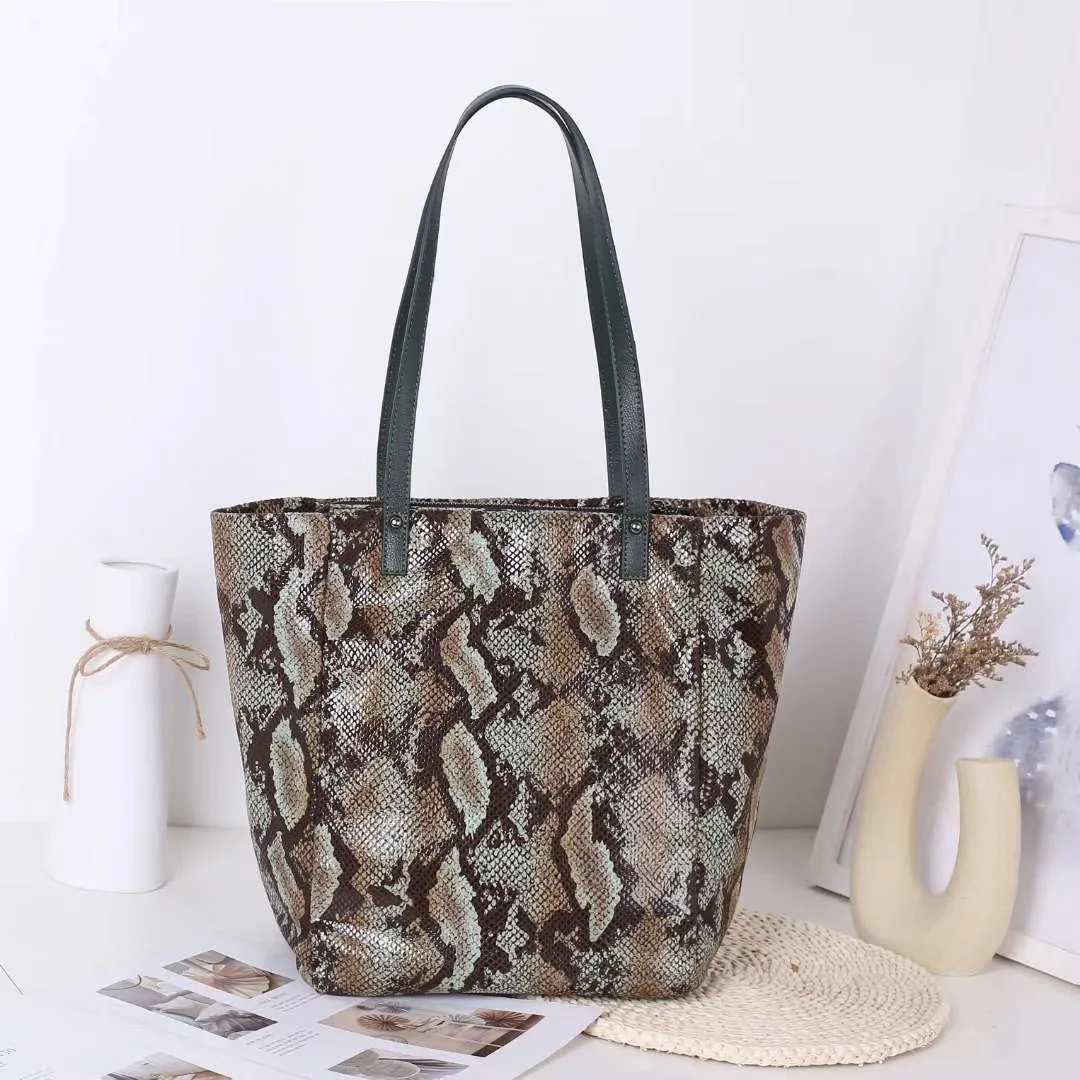 

Wholesale New Snakeskin Pattern Shoulder Bags Large capacity Tote Bag Fashion Shopping Handbags, 4 colors