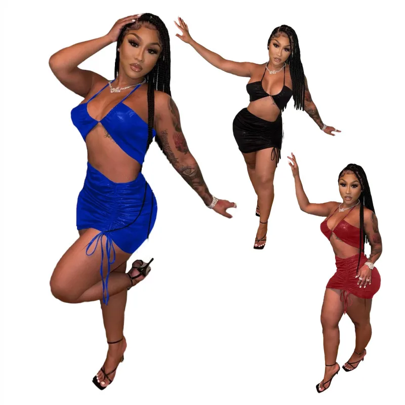 summer 2021 women clothing popular matching sets halter neck crop top club sexy 2 piece skirt set, 3 colors and also can make as your request
summer 2021 women clothing popular matching sets halter neck crop top club sexy 2 piece skirt set, 3 colors and also can make as your request