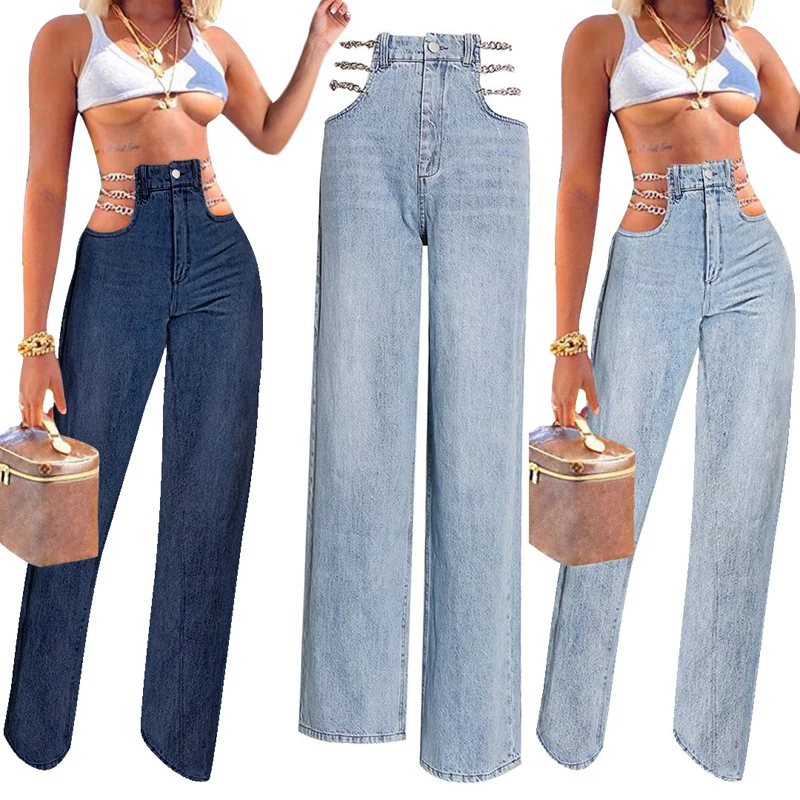 Sexy Chain Boyfriend Jeans Women Hip Hop Hollow Out High Waist Jeans Female Loose Pants Straight-leg Denim Trousers, Picture colors
Sexy Chain Boyfriend Jeans Women Hip Hop Hollow Out High Waist Jeans Female Loose Pants Straight-leg Denim Trousers, Picture colors