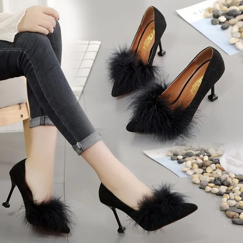 High Heels Women's Stiletto Shoes 2021 Spring and Autumn New Furry Shoes Pointed Toe All-match Black Work Single Shoes
High Heels Women's Stiletto Shoes 2021 Spring and Autumn New Furry Shoes Pointed Toe All-match Black Work Single Shoes