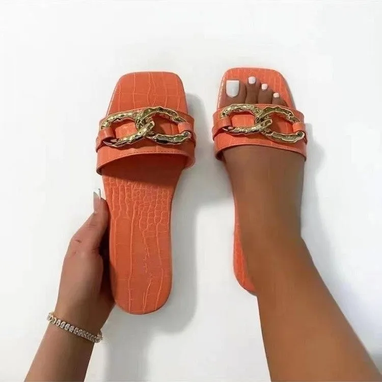 GL23 2021 New Fashion Women Shoes Square Toe Metal Chain Flat Slippers Summer Sandals, Black, white,orange,brown
GL23 2021 New Fashion Women Shoes Square Toe Metal Chain Flat Slippers Summer Sandals, Black, white,orange,brown