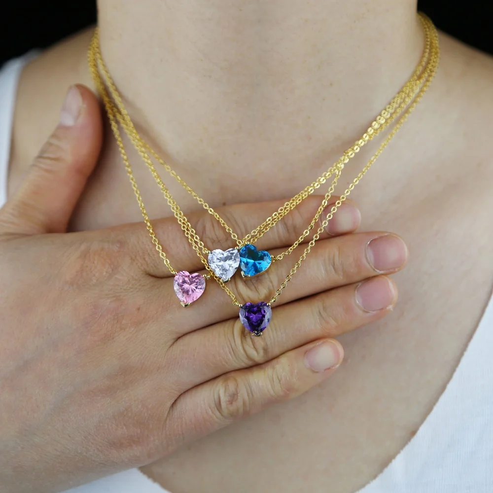 Gold Color Big Heart Pendant 10mm white pink blue purple Zircon Rainbow cz Wedding Pendant Necklace for women Bridal jewelry, As pic
Gold Color Big Heart Pendant 10mm white pink blue purple Zircon Rainbow cz Wedding Pendant Necklace for women Bridal jewelry, As pic