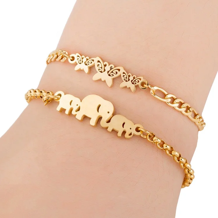 Fashion Gold Silver Rose Plated Charm Elephant Butterfly Snowflake Double Heart Women Girl Stainless Steel Bracelet Jewelry, As picture
Fashion Gold Silver Rose Plated Charm Elephant Butterfly Snowflake Double Heart Women Girl Stainless Steel Bracelet Jewelry, As picture