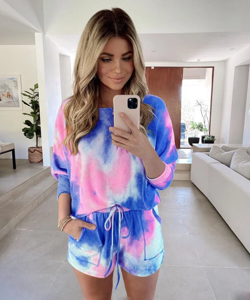 Fall 2020 Womens shorts set tie dye fashion home wear pyjamas sets casual plus size two piece sets
Fall 2020 Womens shorts set tie dye fashion home wear pyjamas sets casual plus size two piece sets