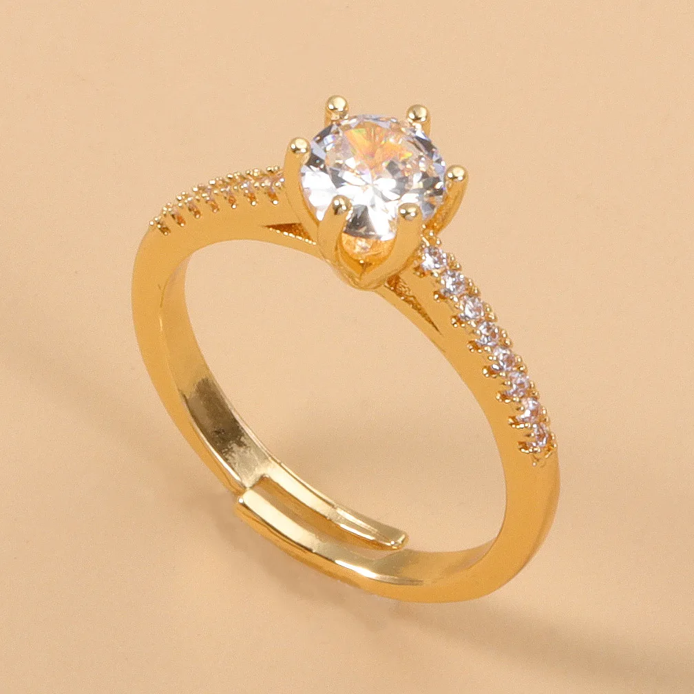 

Wedding Bride Jewelry Shining Solitaire CZ Ring Gold Micro Pave Six Claw Cubic Zircon Band Ring
