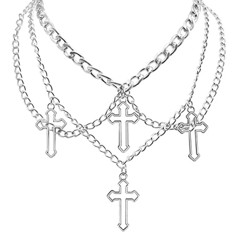 Gothic Double Silver Plated Layered Chunky Long Multilayer Chain Choker Necklaces Women Cross Jesus Necklace
Gothic Double Silver Plated Layered Chunky Long Multilayer Chain Choker Necklaces Women Cross Jesus Necklace