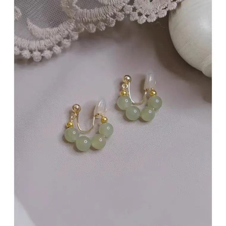 

Gem stone earings Hand-made four Hetian jade ear clips without piercing ear bone clip stud earnings jewelry women earrings