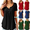 Plus Size Casual Loose Short Sleeve Button Up Tunic Draped Women's T-Shirts Tops