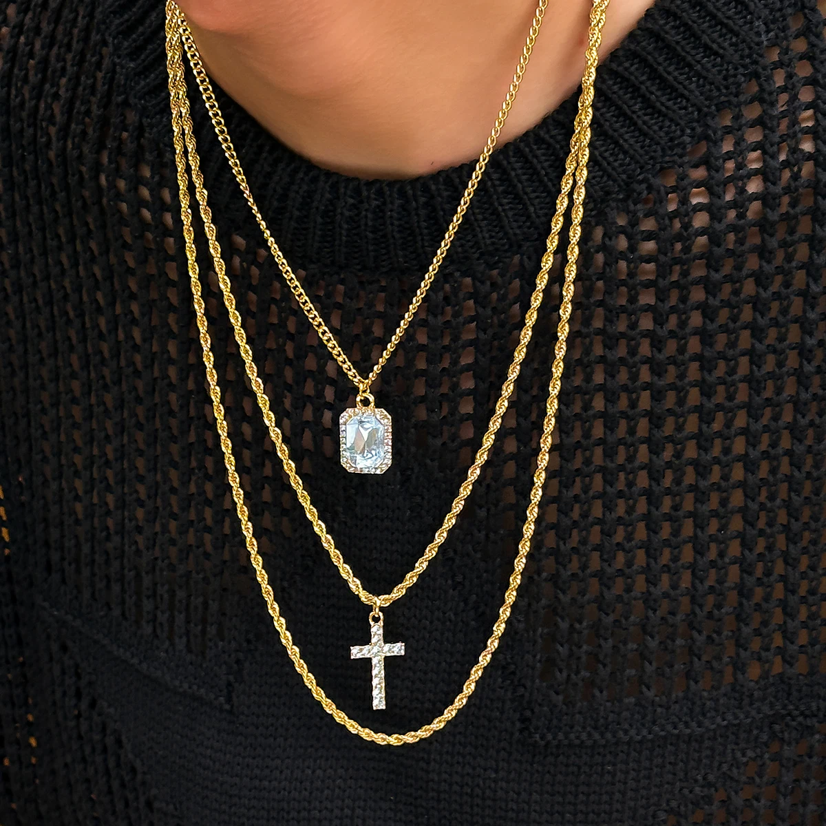 SHIXIN Retro Punk Men's 3-piece Cross Twist Chain Necklace Set Fashion Rhinestone Pendant Gold Silver Adjustable Necklace Party
SHIXIN Retro Punk Men's 3-piece Cross Twist Chain Necklace Set Fashion Rhinestone Pendant Gold Silver Adjustable Necklace Party