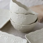 Stocked Embossed Set Bowls Milu Milky White Ceramic Embossed Flower Korean Tableware Set Ceramic Relief Bowls And Plates