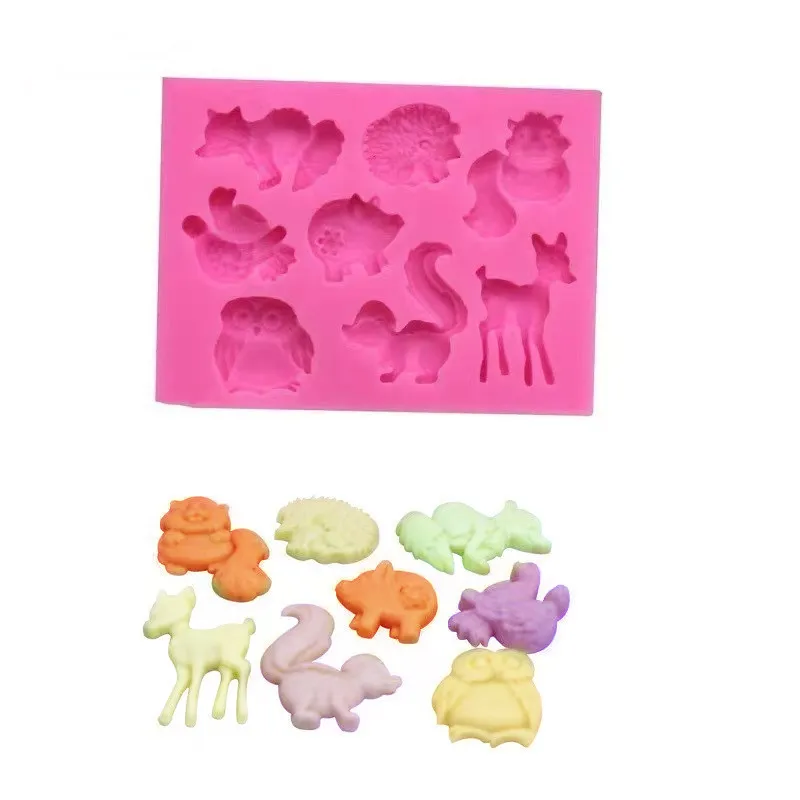 

1000 Animal series liquid silicone diy fondant cake baking tool squirrel deer owl silicone mold, Pink