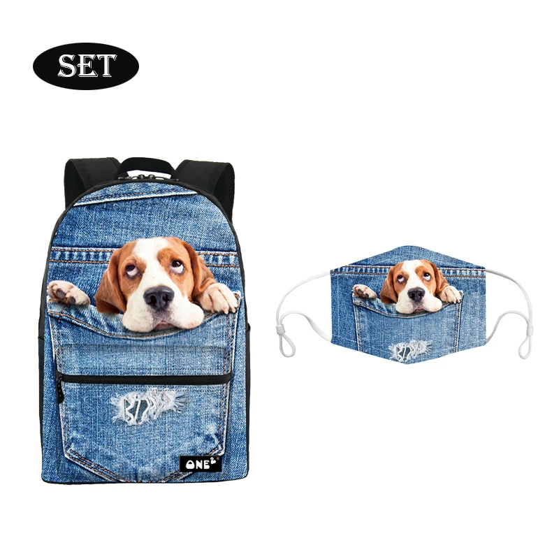New Design jeans pocket cute dog print waterproof kid backpack with face cover custom logo lightweight school backpack, Customized
New Design jeans pocket cute dog print waterproof kid backpack with face cover custom logo lightweight school backpack, Customized