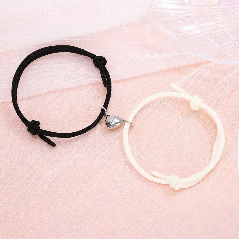 

Magnetic Rope Bracelet Creative 2Pcs/Set Heart Magnet Attract  Couple Lovers Friends Gift Hand Rope Jewelry Bracelet, Picture shows