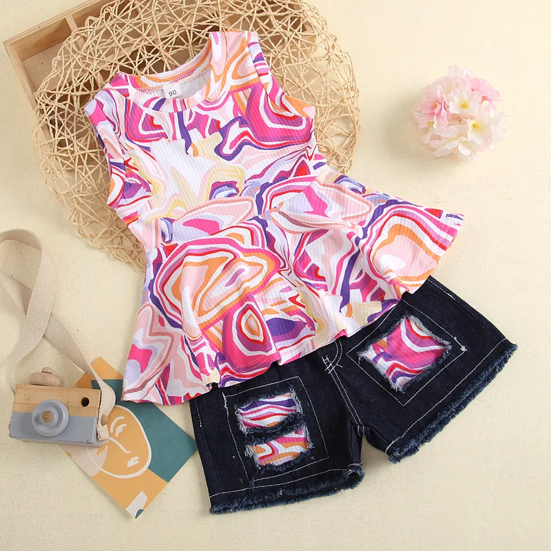 Stylish Little Girls Clothing Sets 2 Pieces Children Boutique Outfit Baby Girl Print Vest Denim short sets, As picture
Stylish Little Girls Clothing Sets 2 Pieces Children Boutique Outfit Baby Girl Print Vest Denim short sets, As picture
