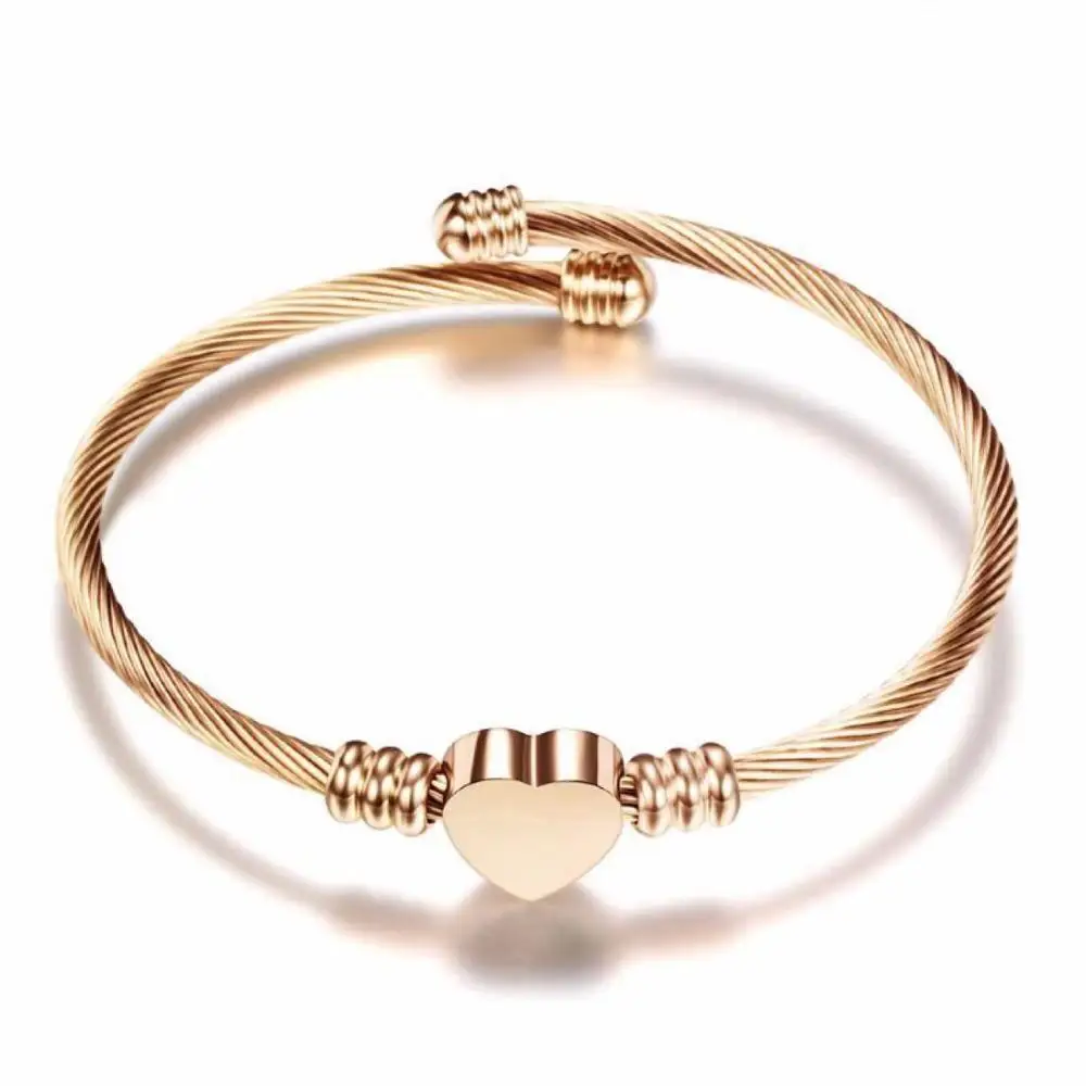 Most Popular Stainless Steel Jewelry Three Colors Heart Shape Charm Bracelet Cable Wire Bangle for Women, Silver color/gold/rose gold
Most Popular Stainless Steel Jewelry Three Colors Heart Shape Charm Bracelet Cable Wire Bangle for Women, Silver color/gold/rose gold