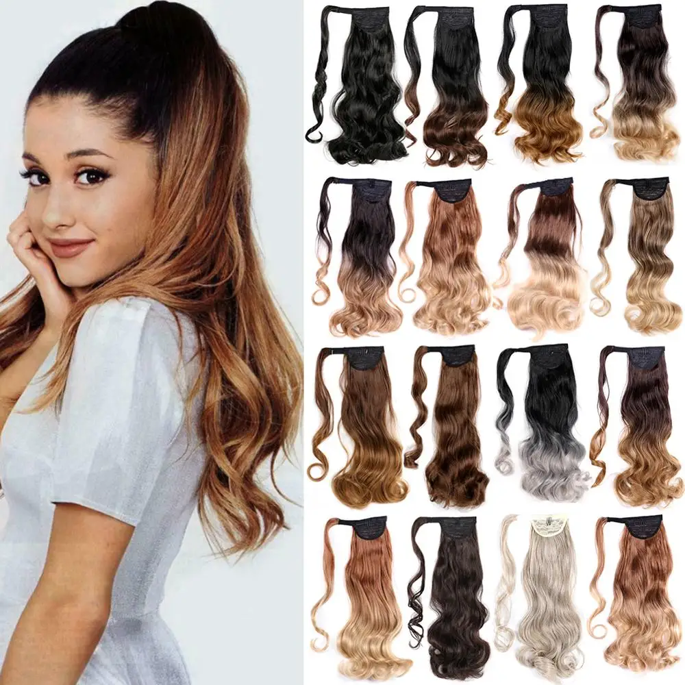 

Hot sell Easy To Wear Many Different Color Ombre Silk Curl Faux Fiber Hair Synthetic Wrap Around Magic Paste Ponytail