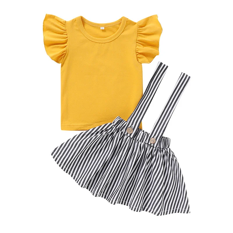 New Summer Fashion Short Sleeve Striped Straps Skirt T-shirt Girl Clothing Sets, Golden
New Summer Fashion Short Sleeve Striped Straps Skirt T-shirt Girl Clothing Sets, Golden