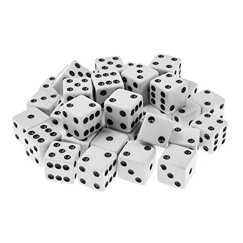 Outlet Standard 16mm White Dice with Black Pips Dots for Board Games, Activity, Casino Theme, Party Favors, Toy Gifts (100 Pack)
Outlet Standard 16mm White Dice with Black Pips Dots for Board Games, Activity, Casino Theme, Party Favors, Toy Gifts (100 Pack)
