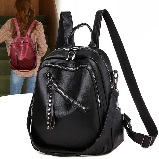 Korean fashion soft leather backpack PU travel student University high school backpack leather school bag For lady wholesale, 3 colors
Korean fashion soft leather backpack PU travel student University high school backpack leather school bag For lady wholesale, 3 colors
