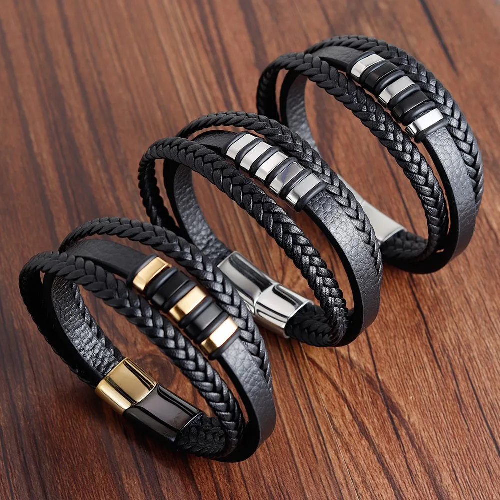 Wholesale Punk Jewelry Stainless Steel Magnetic Buckle Wrap Braided Genuine Leather Bracelet Men, Black
Wholesale Punk Jewelry Stainless Steel Magnetic Buckle Wrap Braided Genuine Leather Bracelet Men, Black