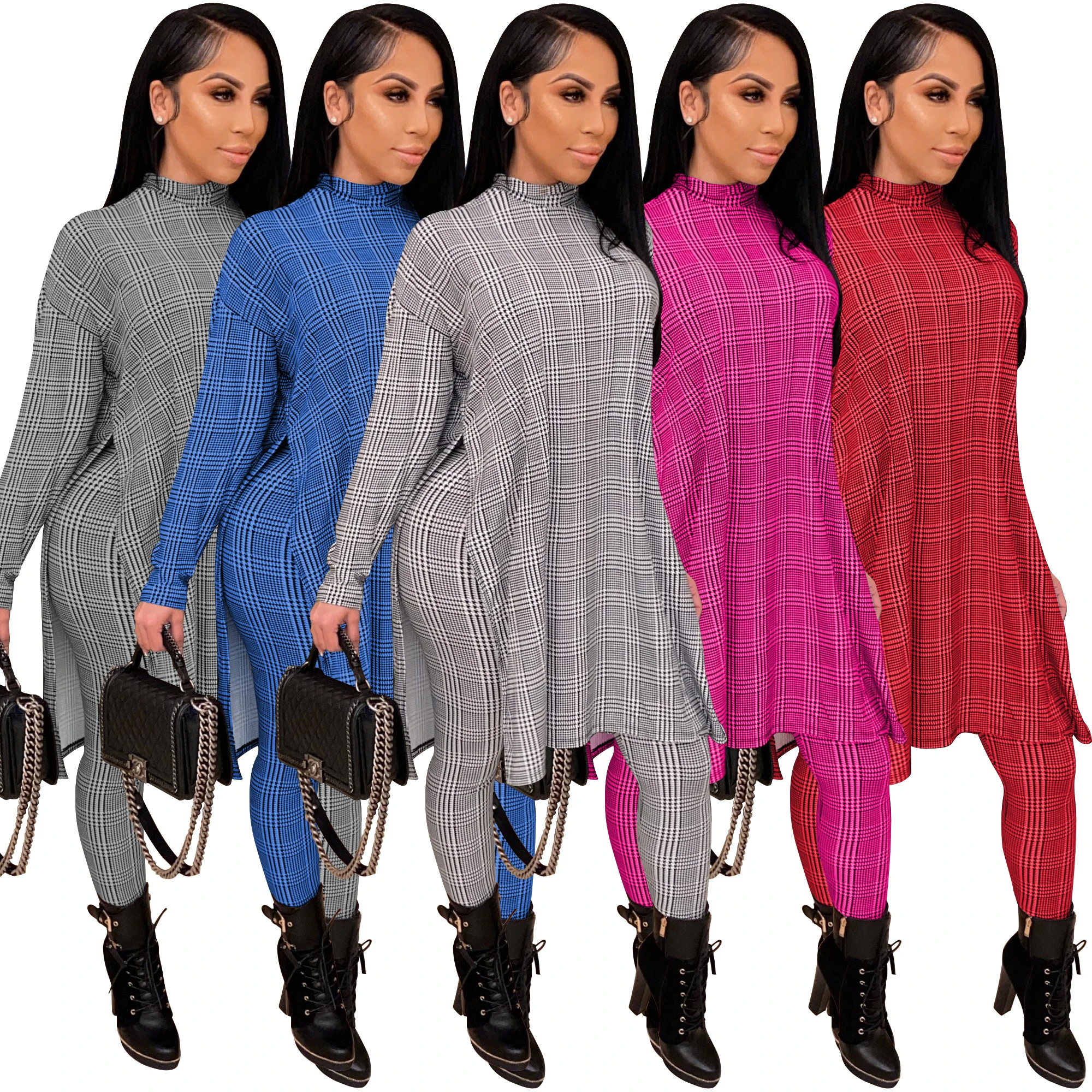 Good Quality Spring new casual fashion houndstooth print high-neck home ladies suit, 7colors
Good Quality Spring new casual fashion houndstooth print high-neck home ladies suit, 7colors