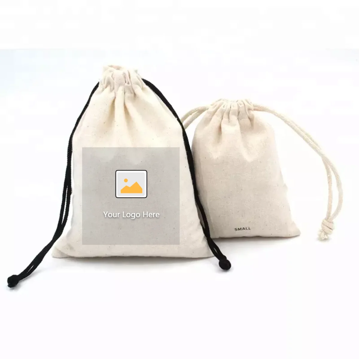 white cotton muslin drawstring gift jewelry produce bag pouch