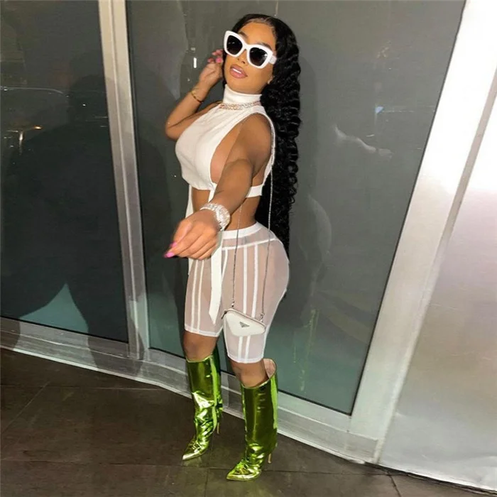 Custom summer woman solid color sleeveless see through mesh leisure pants 2 piece short set
Custom summer woman solid color sleeveless see through mesh leisure pants 2 piece short set