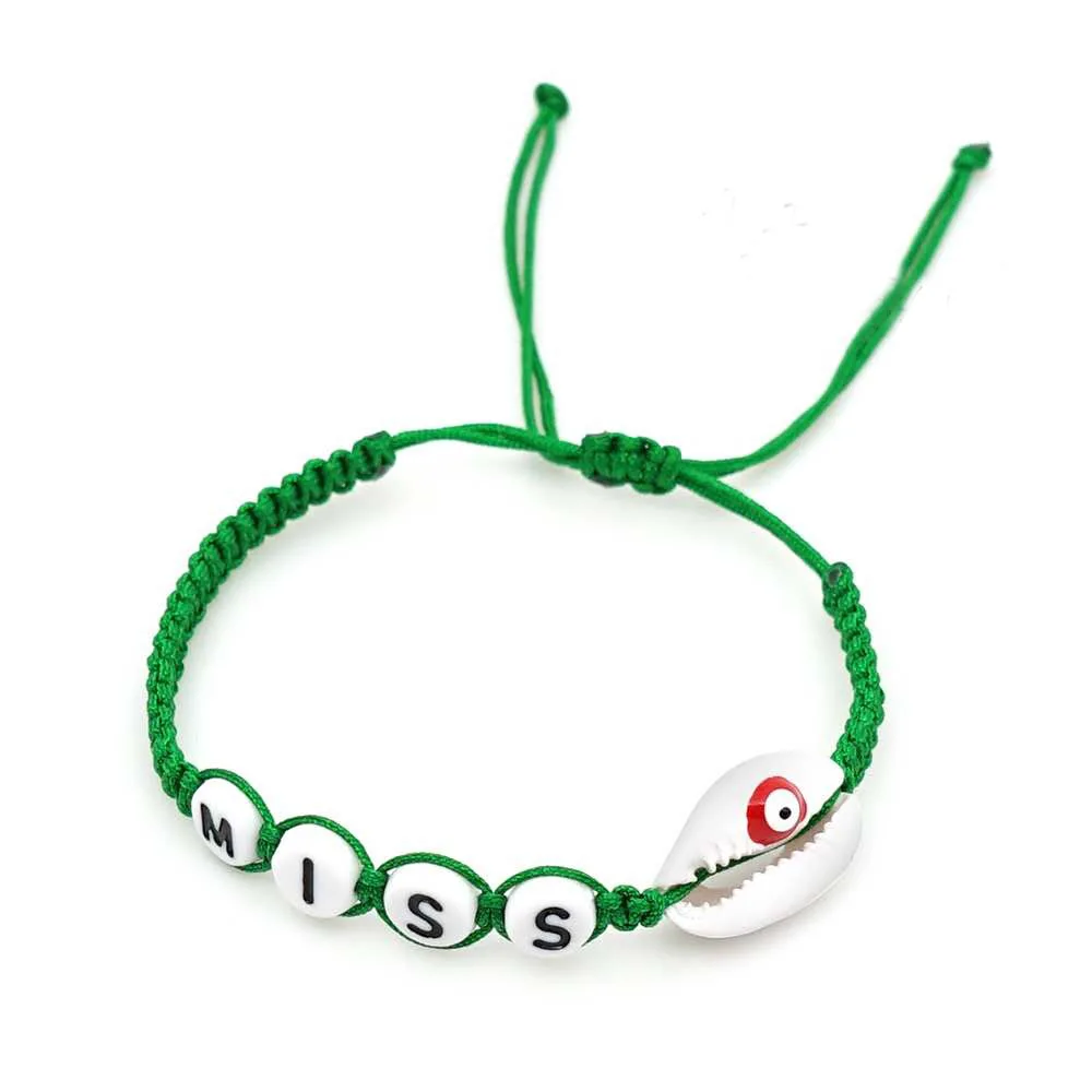 Handmade woven letters DIY bracelets beach souvenir bangle couple shell evil eyes bracelets
Handmade woven letters DIY bracelets beach souvenir bangle couple shell evil eyes bracelets