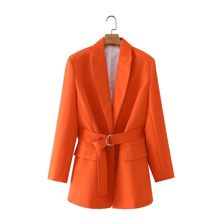 BMURHMZA2021 autumn new women's European and American style orange belt belt V-neck pocket ladies blazer, Picture
BMURHMZA2021 autumn new women's European and American style orange belt belt V-neck pocket ladies blazer, Picture