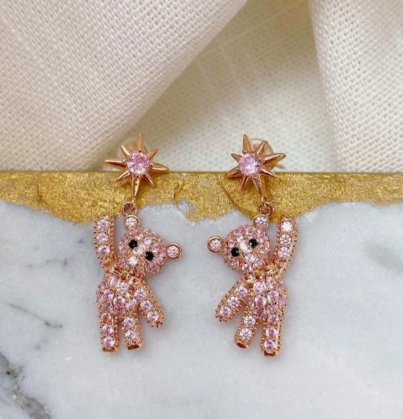 jialin jewelry 925 sterling silver needle pink color pave cz diamond rose gold plated teddy bear earrings the sky
jialin jewelry 925 sterling silver needle pink color pave cz diamond rose gold plated teddy bear earrings the sky