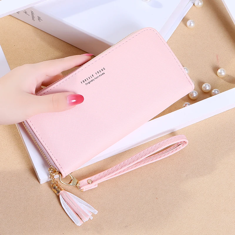 Concise PU leather wrist wallet for women card holder ladies fashion tassle long purse zipper money clips female clutch
Concise PU leather wrist wallet for women card holder ladies fashion tassle long purse zipper money clips female clutch