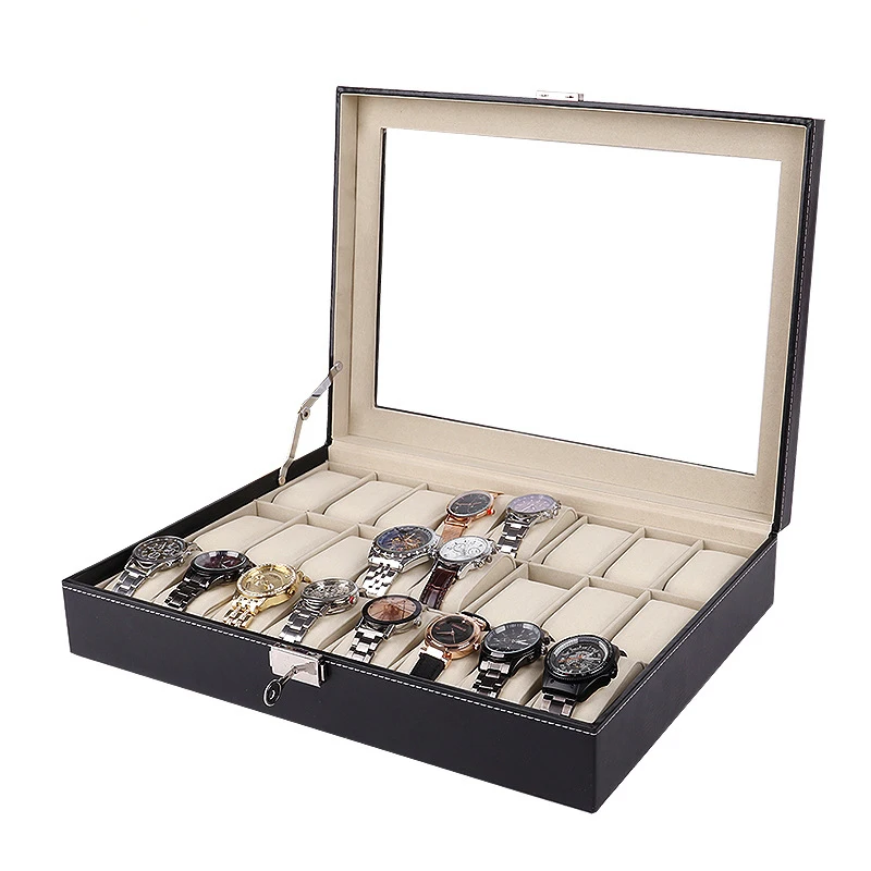 OEM Free sample The large capacity luxury 24 slots gift Watch Box Black PU leather Watch Case with Pillow and display window
OEM Free sample The large capacity luxury 24 slots gift Watch Box Black PU leather Watch Case with Pillow and display window