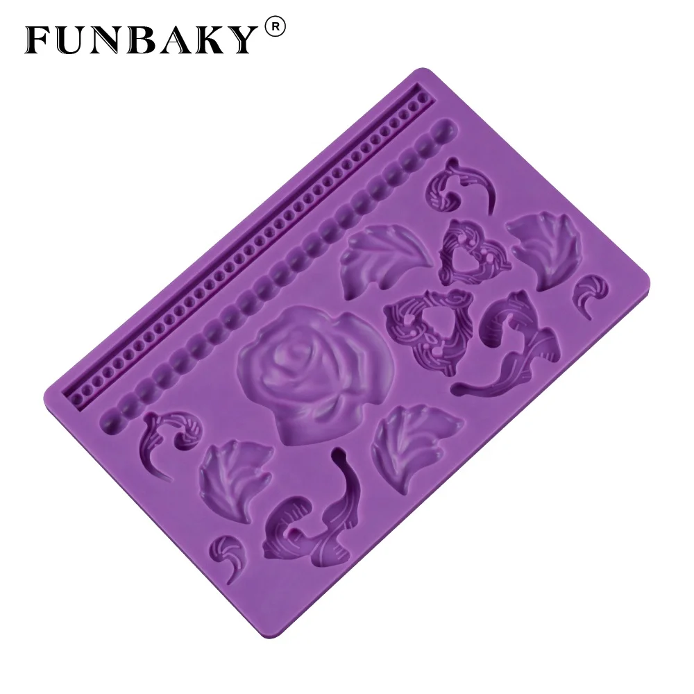 FUNBAKY Silicone mold rose shape lace mat cake decoration tools embossed lace flower pattern molds, Customized color
FUNBAKY Silicone mold rose shape lace mat cake decoration tools embossed lace flower pattern molds, Customized color