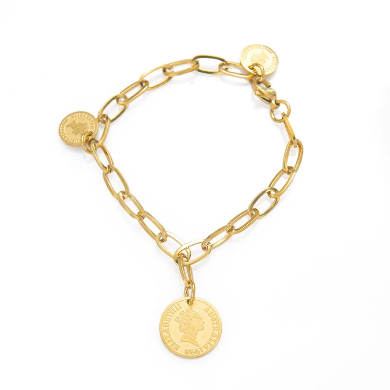 18k Gold Plated Chain Charm For Women Jewelry Inoxidable Portrait Round Card Engraved Coin Pendant Portrait Coin Chain Bracelet
18k Gold Plated Chain Charm For Women Jewelry Inoxidable Portrait Round Card Engraved Coin Pendant Portrait Coin Chain Bracelet