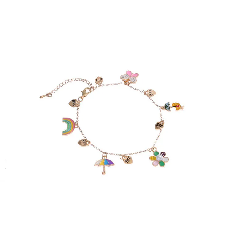 Factory direct sale sweet and popular children's jewelry BFF rainbow butterfly umbrella alloy drip oil bracelet bracelet, Picture shows
Factory direct sale sweet and popular children's jewelry BFF rainbow butterfly umbrella alloy drip oil bracelet bracelet, Picture shows