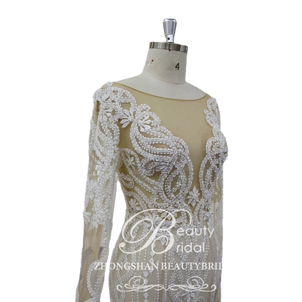 B18087 Original design sexy Mermaid Long Sleeve Wedding Dress 2021 Luxury Bridal Gown, Champagne
B18087 Original design sexy Mermaid Long Sleeve Wedding Dress 2021 Luxury Bridal Gown, Champagne