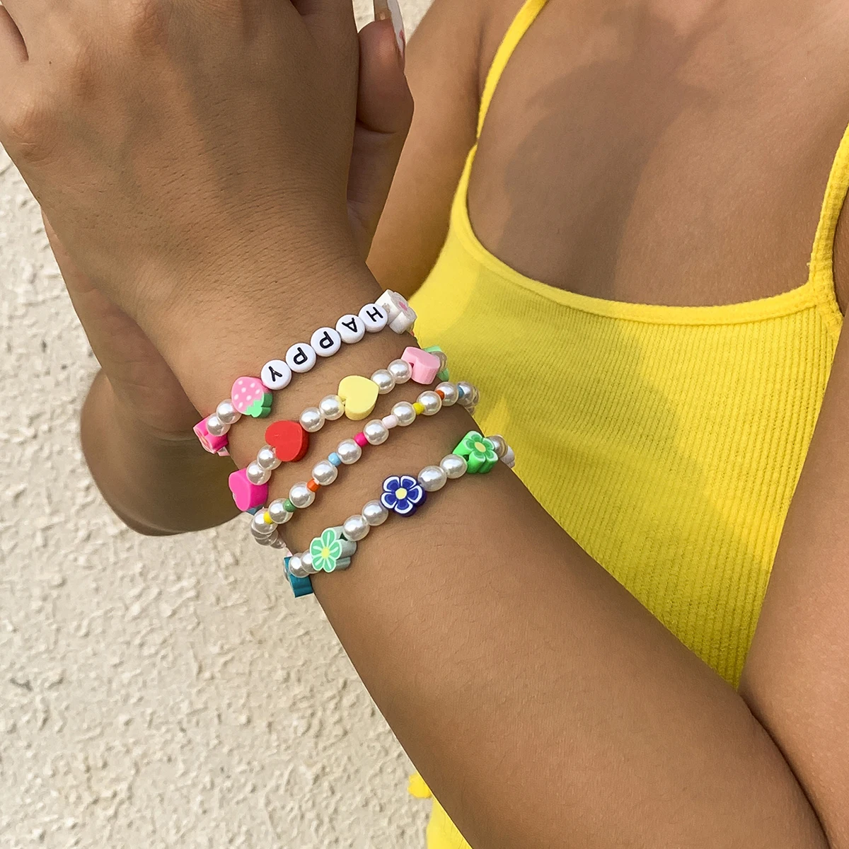 SHIXIN Boho Pearl Bead Bracelet Set Initial Letter Acrylic Bracelets Cute Soft Pottery Fruit Flower Heart Bracelet for Women
SHIXIN Boho Pearl Bead Bracelet Set Initial Letter Acrylic Bracelets Cute Soft Pottery Fruit Flower Heart Bracelet for Women