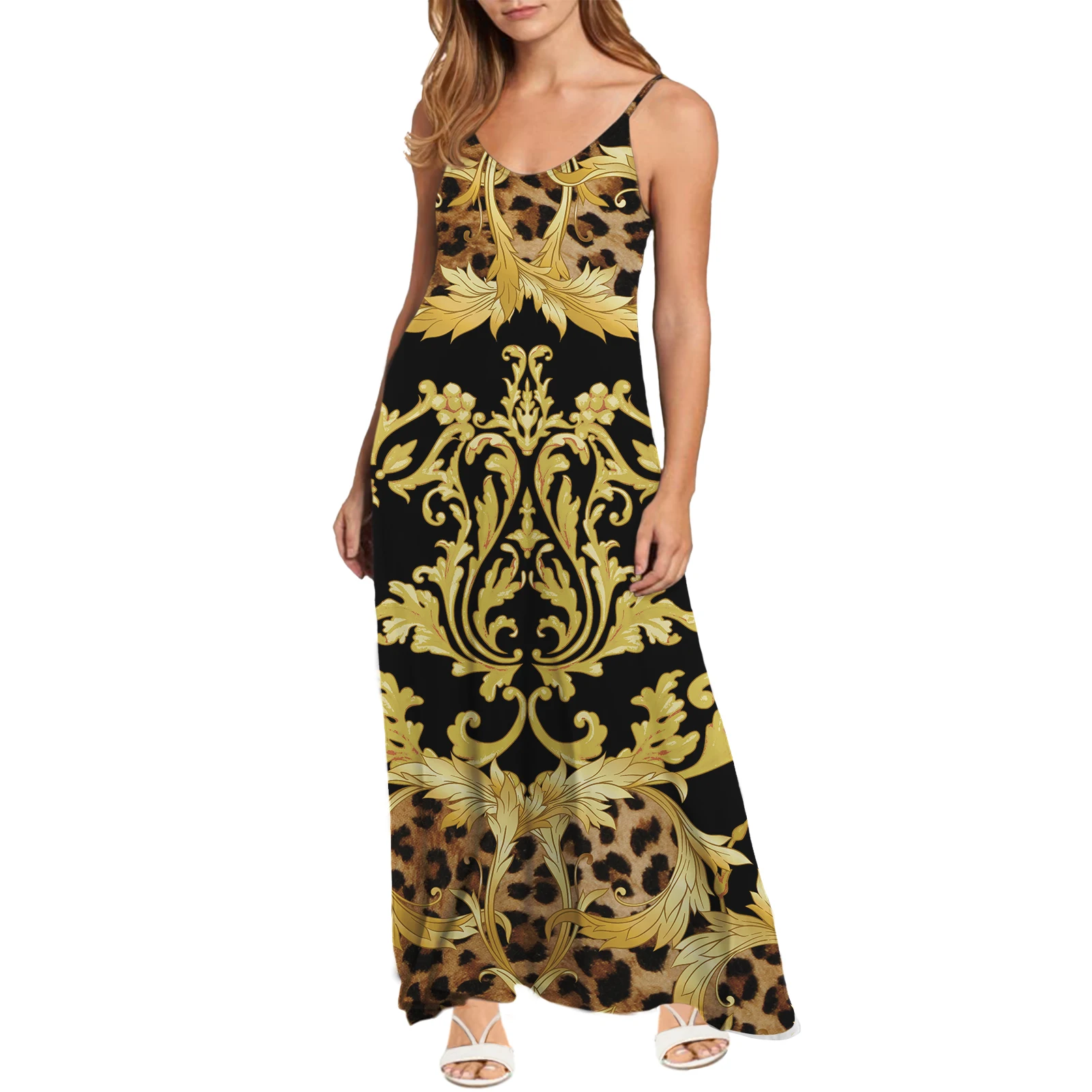 Casual Fashion Plus Size Long Dresses With Straps Women's Beach Dress Summer Gold Stripe Floral Print Women Ladies Slip Dresses, Customized color
Casual Fashion Plus Size Long Dresses With Straps Women's Beach Dress Summer Gold Stripe Floral Print Women Ladies Slip Dresses, Customized color