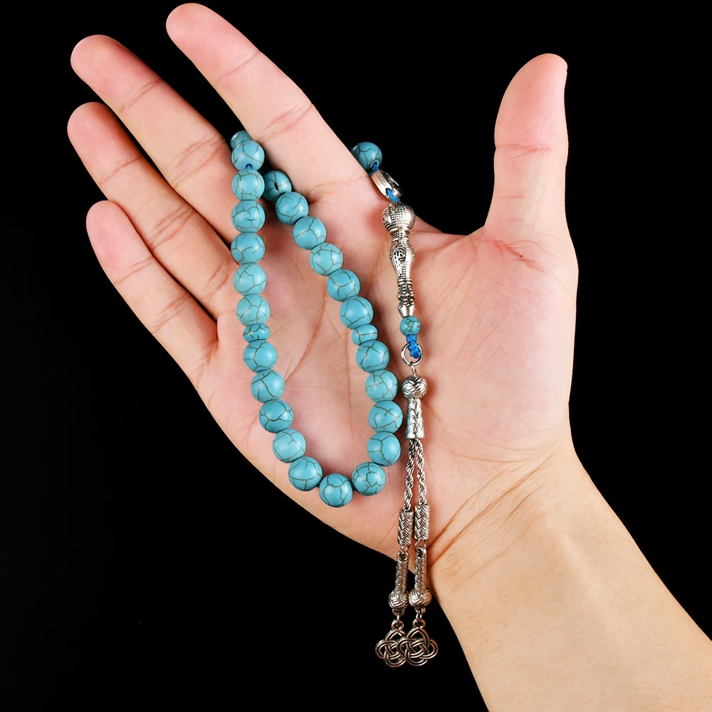 

YS307 Saudi Arabia Arab Wholesale 33 With Signs Customized Named Necklace 10mm Turquoise Prayer Beads Islamic Tasbih