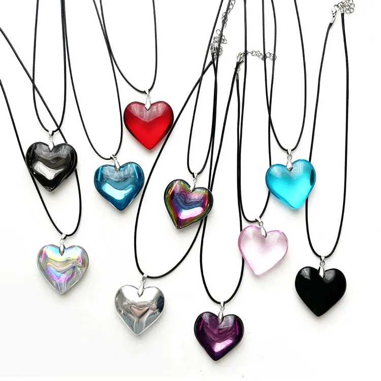 Y2K Aesthetic Colorful Heart Pendant Leather Rope Necklace Personalized 35mm 43mm Super Big Puffy Crystal Heart Necklace Women
Y2K Aesthetic Colorful Heart Pendant Leather Rope Necklace Personalized 35mm 43mm Super Big Puffy Crystal Heart Necklace Women